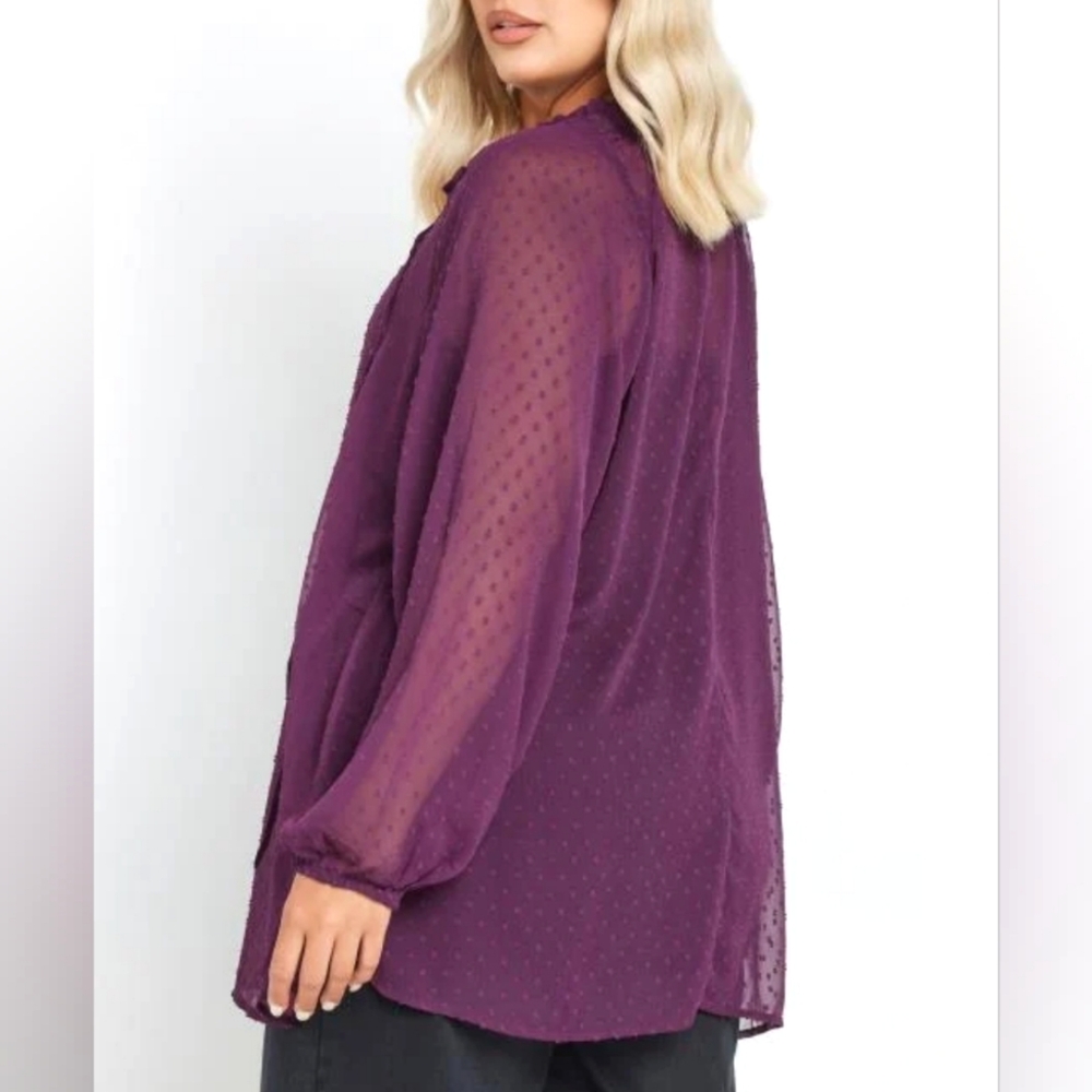LANE BRYANT | Neck Tie Sheer Swiss Dot Blouse - Picture 2 of 9